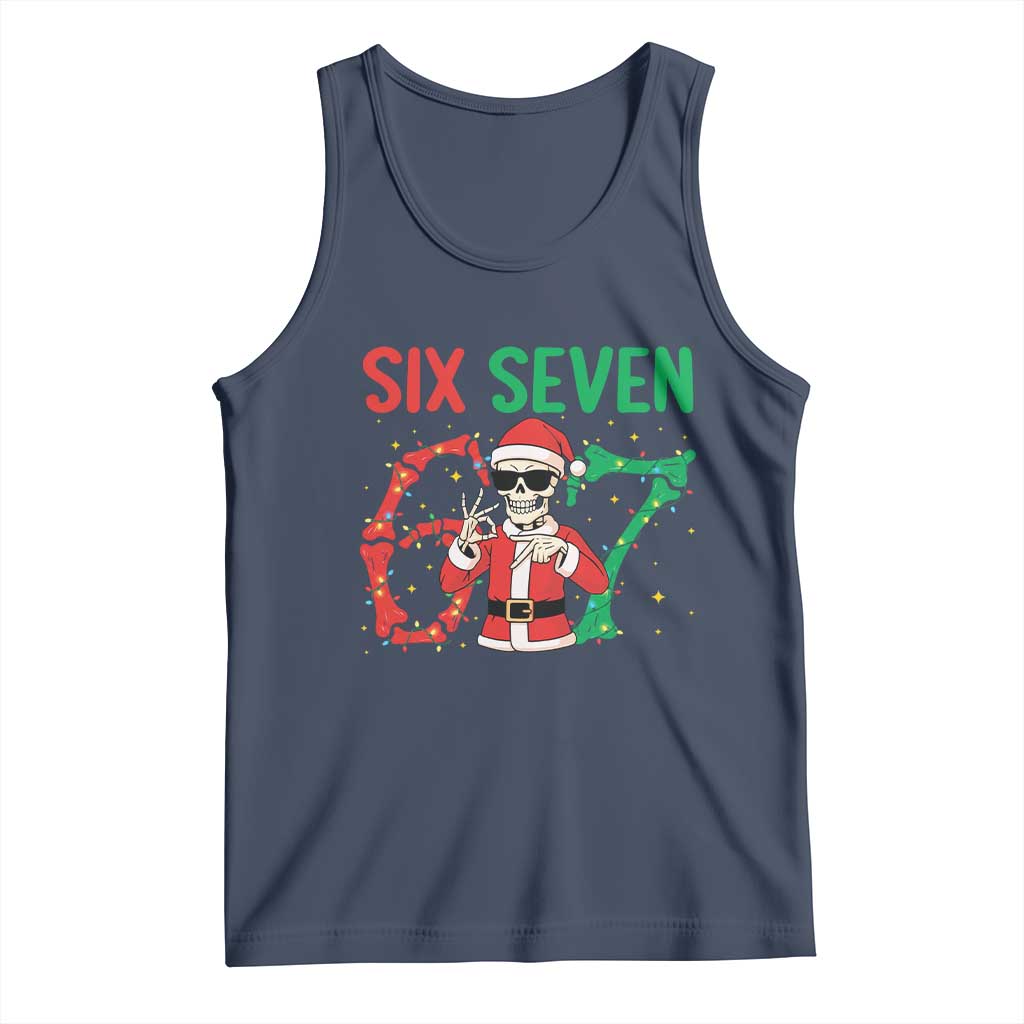 Funny Santa Skeleton Says Six Seven Tank Top Christmas Meme Gift TS12 Navy Print Your Wear