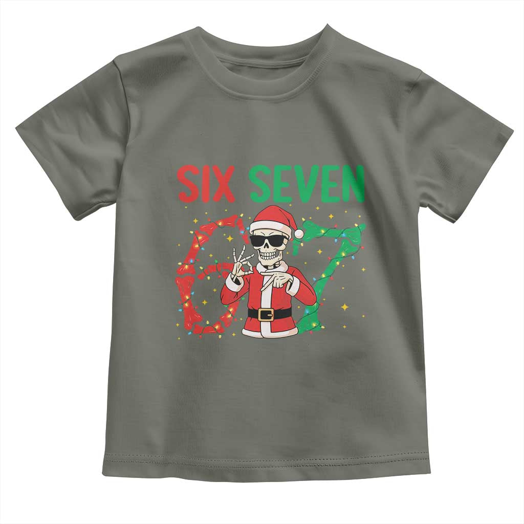 Funny Santa Skeleton Says Six Seven Toddler T Shirt Christmas Meme Gift TS12 Military Green Print Your Wear