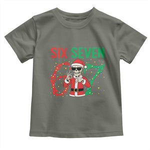 Funny Santa Skeleton Says Six Seven Toddler T Shirt Christmas Meme Gift TS12 Military Green Print Your Wear
