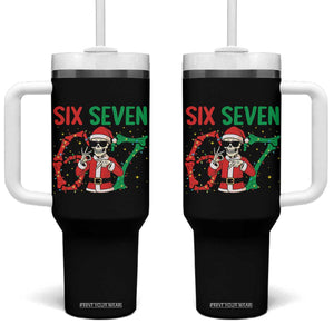 Funny Santa Skeleton Says Six Seven Tumbler With Handle Christmas Meme Gift TS12 One Size: 40 oz Black Print Your Wear