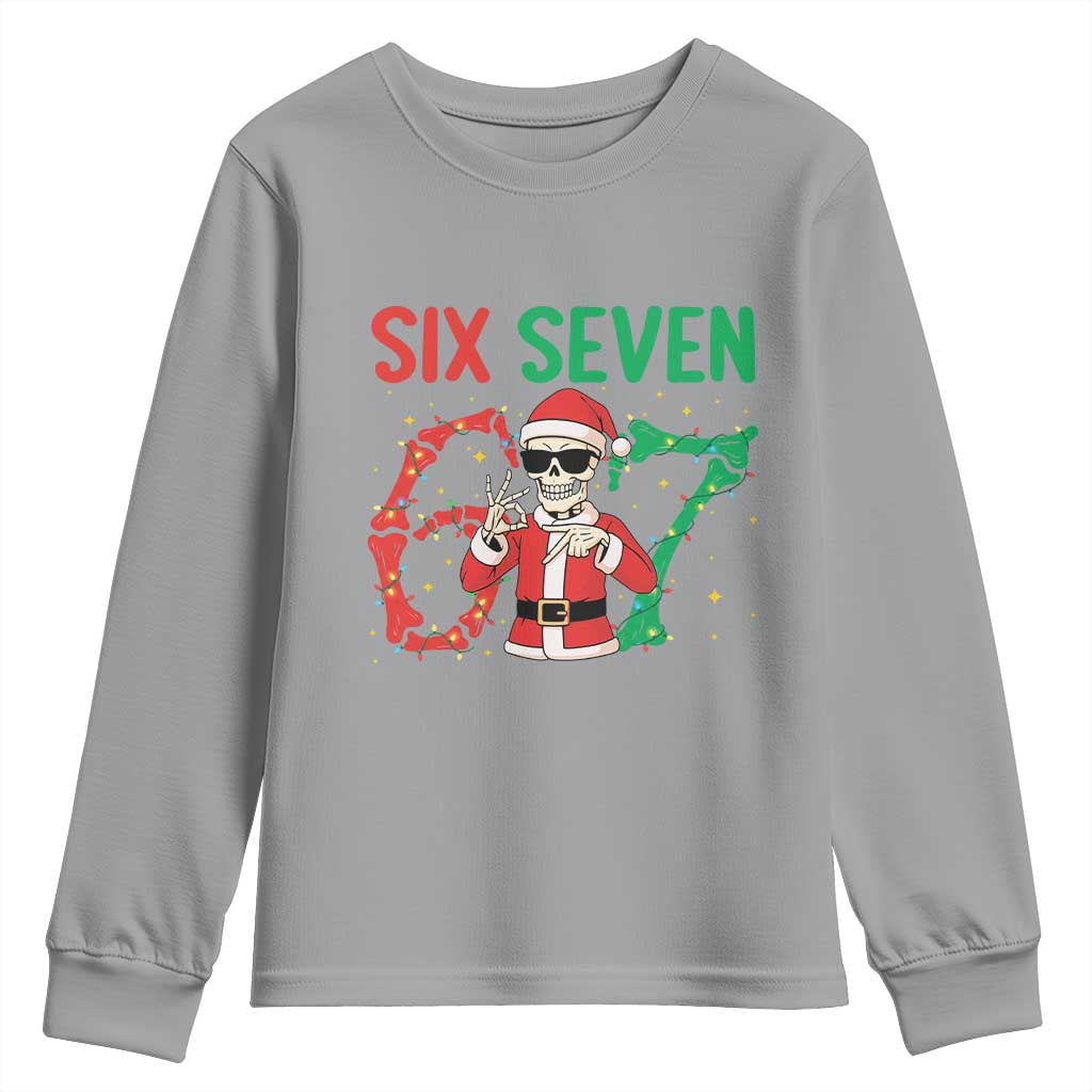 Funny Santa Skeleton Says Six Seven Youth Sweatshirt Christmas Meme Gift TS12 Sport Gray Print Your Wear