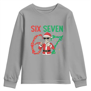 Funny Santa Skeleton Says Six Seven Youth Sweatshirt Christmas Meme Gift TS12 Sport Gray Print Your Wear