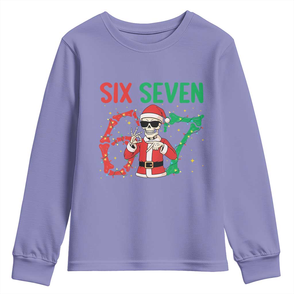 Funny Santa Skeleton Says Six Seven Youth Sweatshirt Christmas Meme Gift TS12 Violet Print Your Wear