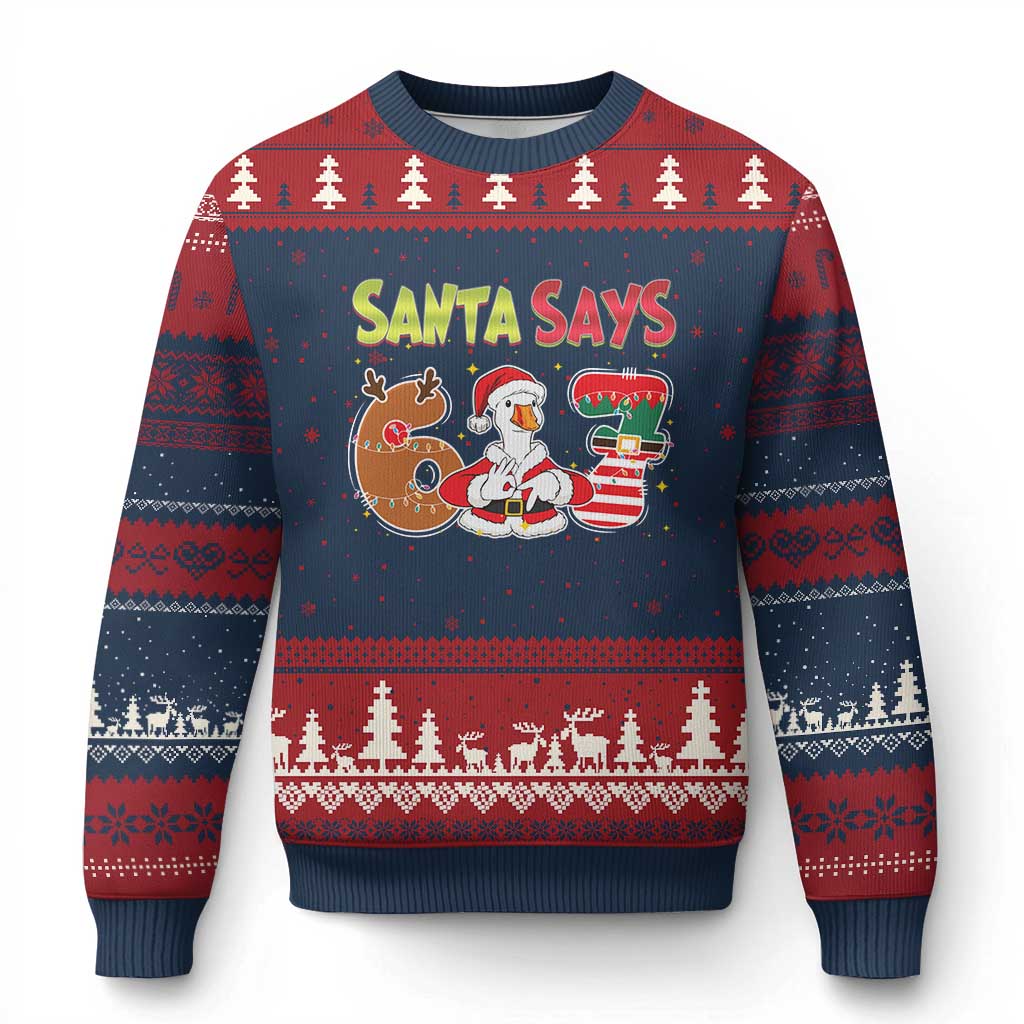 Funny Sant Goose Says Six Seven Ugly Christmas Sweater Xmas Gift For Gen Z TS12 Navy Red Print Your Wear