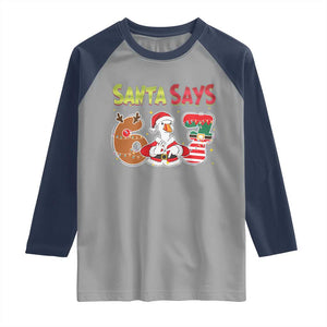 Funny Sant Goose Says Six Seven Raglan Shirt Christmas Gift For Gen Z TS12 Sport Gray Navy Print Your Wear