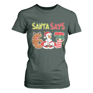 Funny Sant Goose Says Six Seven T Shirt For Women Christmas Gift For Gen Z TS12 Dark Forest Green Print Your Wear