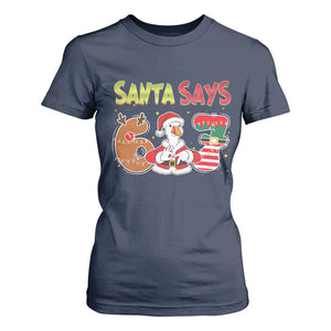 Funny Sant Goose Says Six Seven T Shirt For Women Christmas Gift For Gen Z TS12 Navy Print Your Wear