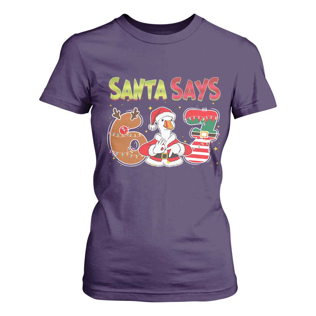 Funny Sant Goose Says Six Seven T Shirt For Women Christmas Gift For Gen Z TS12 Purple Print Your Wear