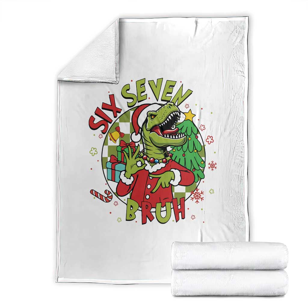 Funny Christmas Dinosaur Lover Gift Throw Blanket Trending Six Seven Bruh TS12 White Print Your Wear