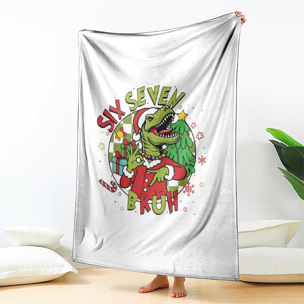 Funny Christmas Dinosaur Lover Gift Throw Blanket Trending Six Seven Bruh TS12 Print Your Wear