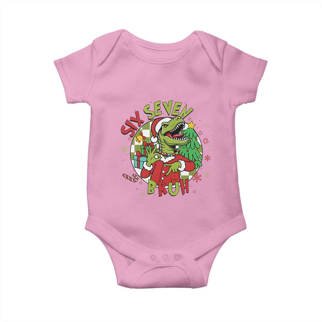 Funny Christmas Dinosaur Lover Gift Baby Onesie Trending Six Seven Bruh TS12 Light Pink Print Your Wear