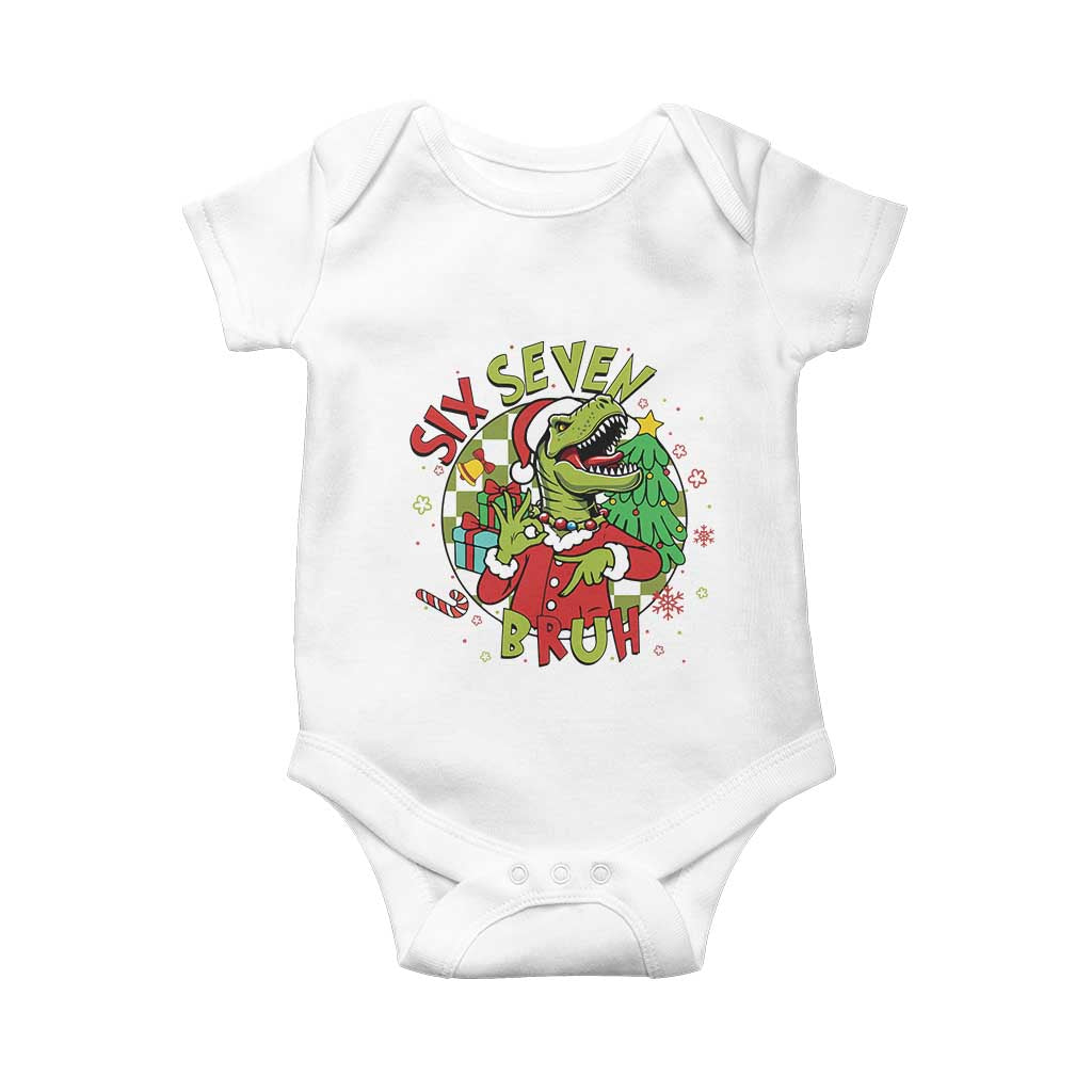 Funny Christmas Dinosaur Lover Gift Baby Onesie Trending Six Seven Bruh TS12 White Print Your Wear