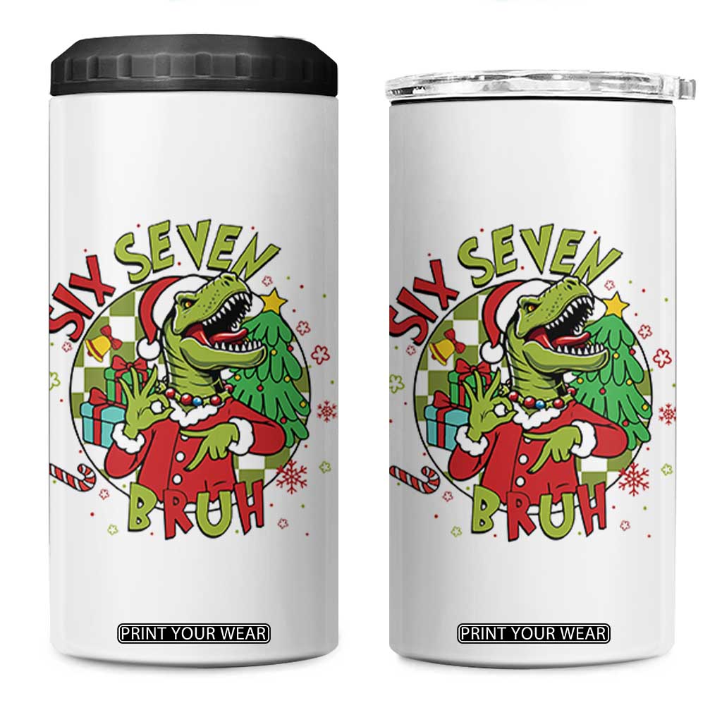 Funny Christmas Dinosaur Lover Gift 4 in 1 Can Cooler Tumbler Trending Six Seven Bruh TS12 One Size: 16 oz White Print Your Wear