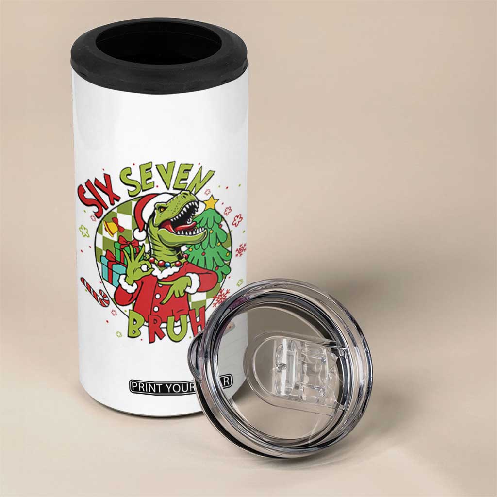 Funny Christmas Dinosaur Lover Gift 4 in 1 Can Cooler Tumbler Trending Six Seven Bruh TS12 Print Your Wear