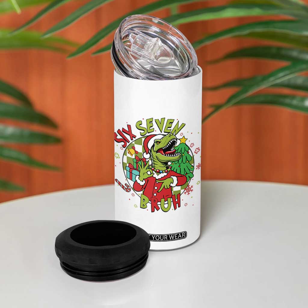 Funny Christmas Dinosaur Lover Gift 4 in 1 Can Cooler Tumbler Trending Six Seven Bruh TS12 Print Your Wear