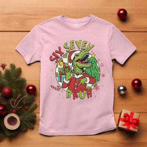 Funny Christmas Dinosaur Lover Gift T Shirt Trending Six Seven Bruh TS12 Light Pink Print Your Wear