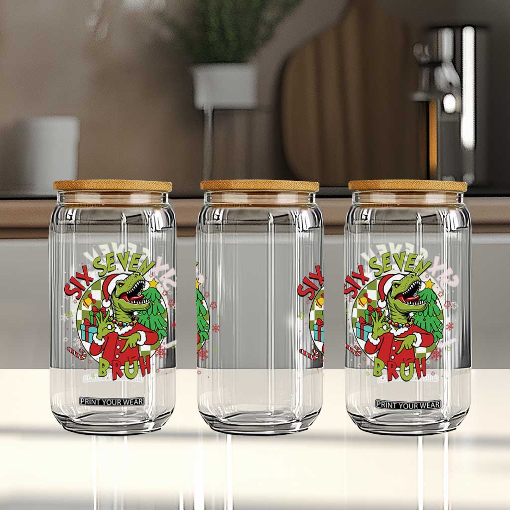 Funny Christmas Dinosaur Lover Gift Glass Can Trending Six Seven Bruh TS12 Print Your Wear