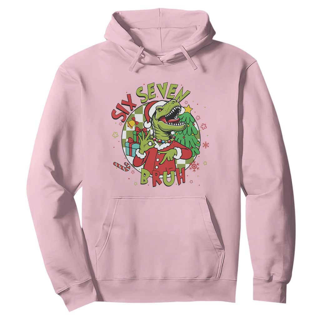 Funny Christmas Dinosaur Lover Gift Hoodie Trending Six Seven Bruh TS12 Light Pink Print Your Wear