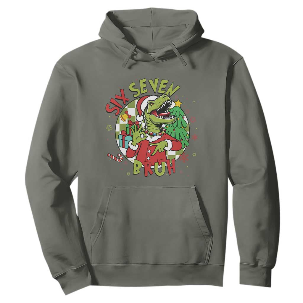 Funny Christmas Dinosaur Lover Gift Hoodie Trending Six Seven Bruh TS12 Military Green Print Your Wear