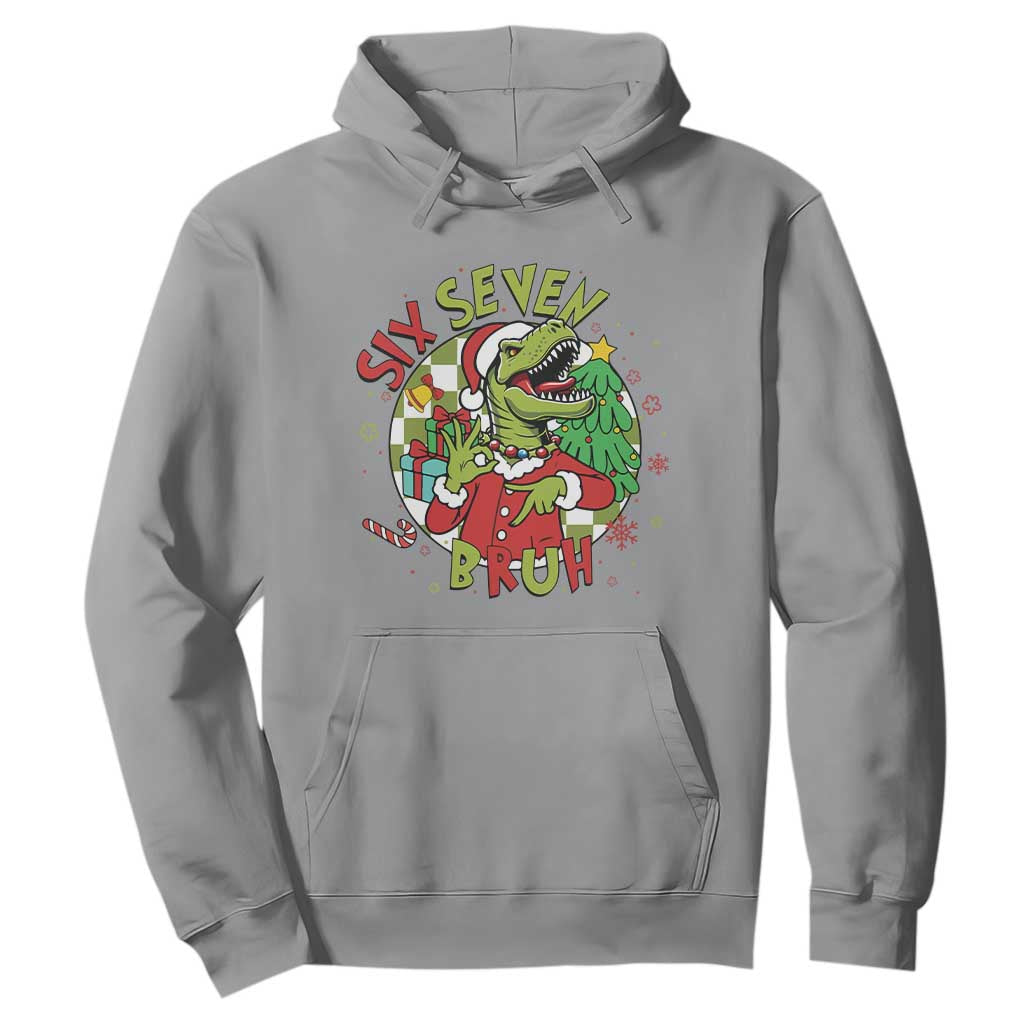 Funny Christmas Dinosaur Lover Gift Hoodie Trending Six Seven Bruh TS12 Sport Gray Print Your Wear