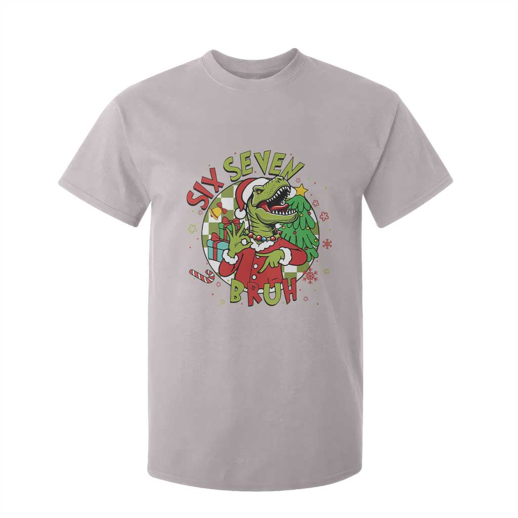 Funny Christmas Dinosaur Lover Gift T Shirt For Kid Trending Six Seven Bruh TS12 Ice Gray Print Your Wear