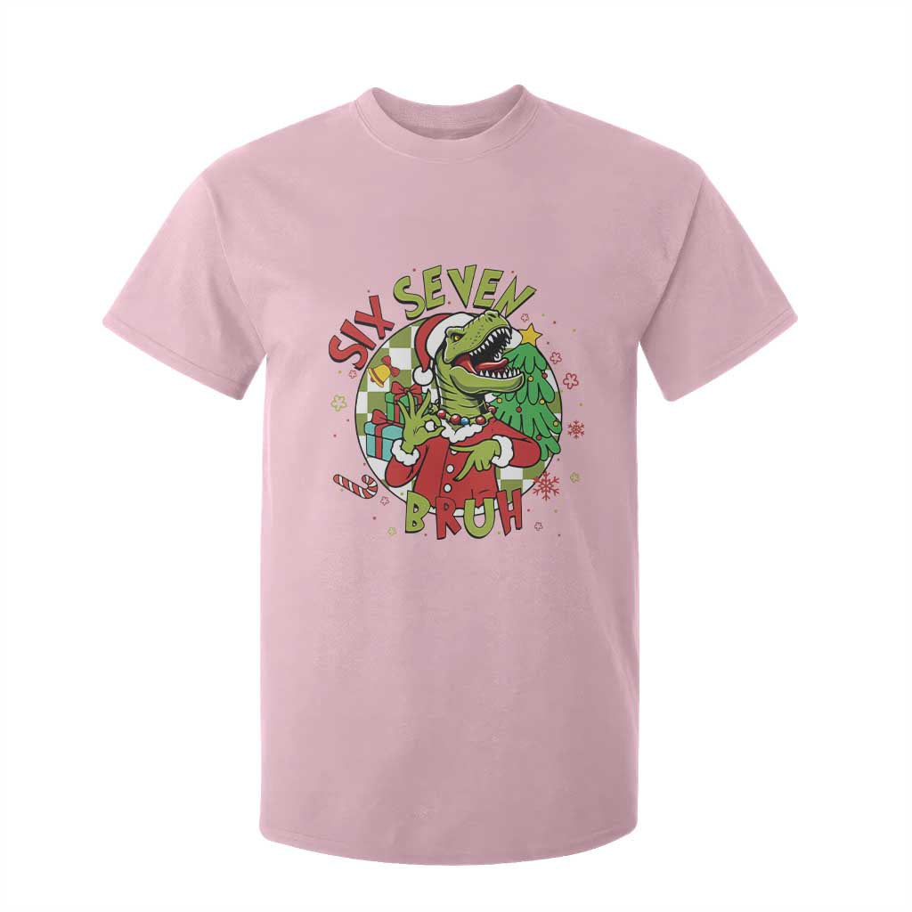 Funny Christmas Dinosaur Lover Gift T Shirt For Kid Trending Six Seven Bruh TS12 Light Pink Print Your Wear