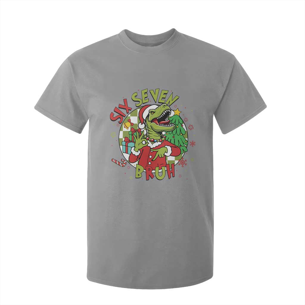 Funny Christmas Dinosaur Lover Gift T Shirt For Kid Trending Six Seven Bruh TS12 Sport Gray Print Your Wear