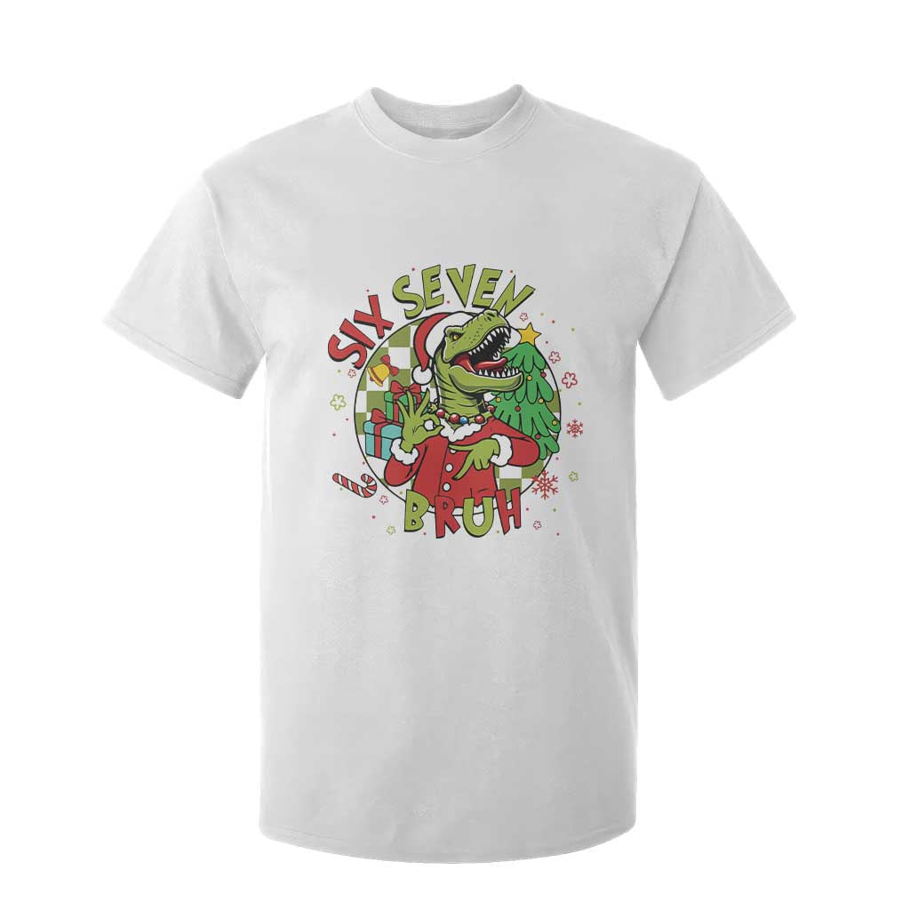Funny Christmas Dinosaur Lover Gift T Shirt For Kid Trending Six Seven Bruh TS12 White Print Your Wear