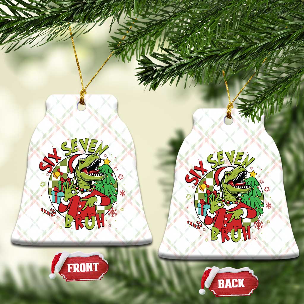 Funny Christmas Dinosaur Lover Gift Ceramic Ornament Trending Six Seven Bruh TS12 Print Your Wear
