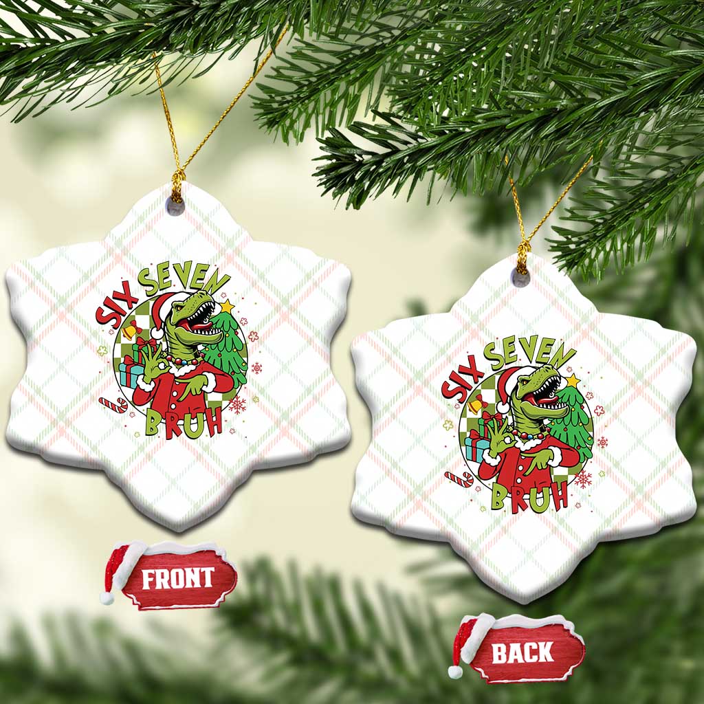 Funny Christmas Dinosaur Lover Gift Ceramic Ornament Trending Six Seven Bruh TS12 Print Your Wear