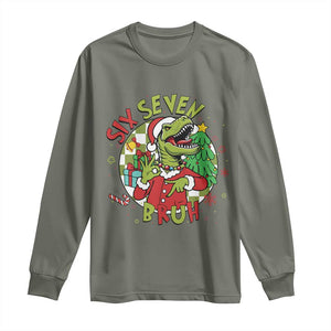 Funny Christmas Dinosaur Lover Gift Long Sleeve Shirt Trending Six Seven Bruh TS12 Military Green Print Your Wear