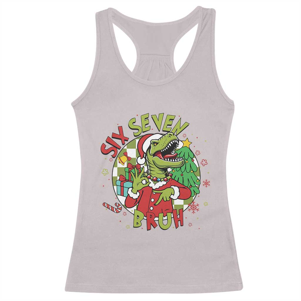 Funny Christmas Dinosaur Lover Gift Racerback Tank Top Trending Six Seven Bruh TS12 Ice Gray Print Your Wear