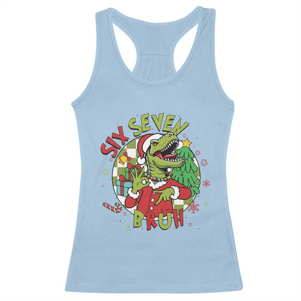 Funny Christmas Dinosaur Lover Gift Racerback Tank Top Trending Six Seven Bruh TS12 Light Blue Print Your Wear