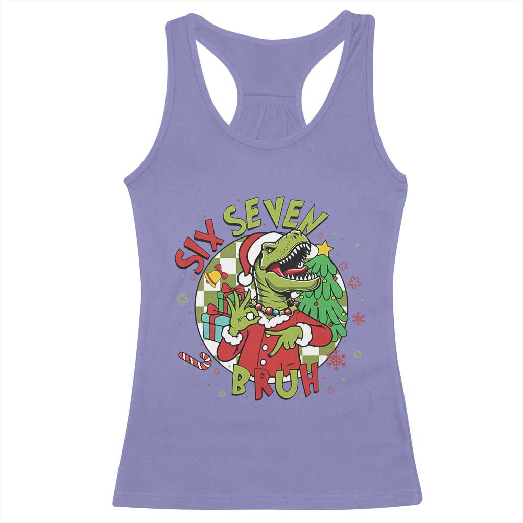 Funny Christmas Dinosaur Lover Gift Racerback Tank Top Trending Six Seven Bruh TS12 Violet Print Your Wear