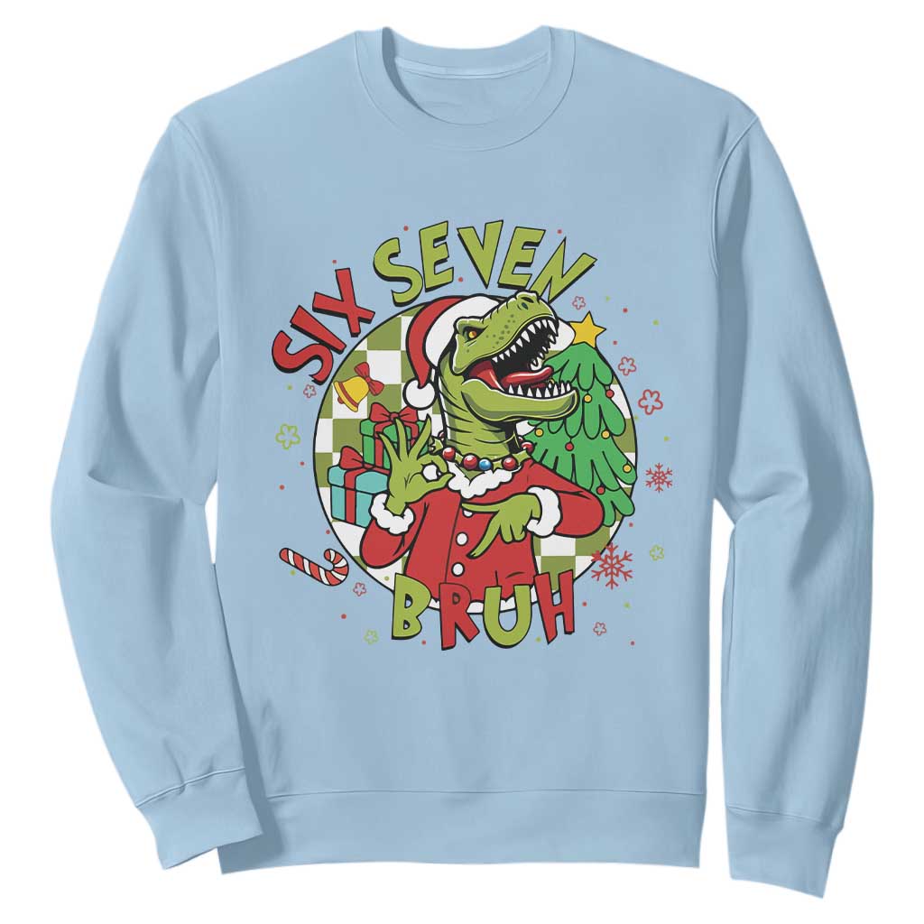 Funny Christmas Dinosaur Lover Gift Sweatshirt Trending Six Seven Bruh TS12 Light Blue Print Your Wear