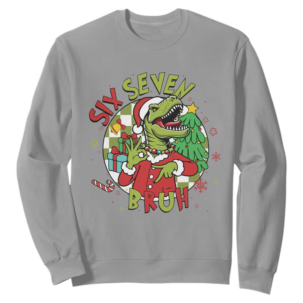 Funny Christmas Dinosaur Lover Gift Sweatshirt Trending Six Seven Bruh TS12 Sport Gray Print Your Wear