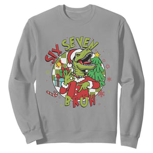 Funny Christmas Dinosaur Lover Gift Sweatshirt Trending Six Seven Bruh TS12 Sport Gray Print Your Wear