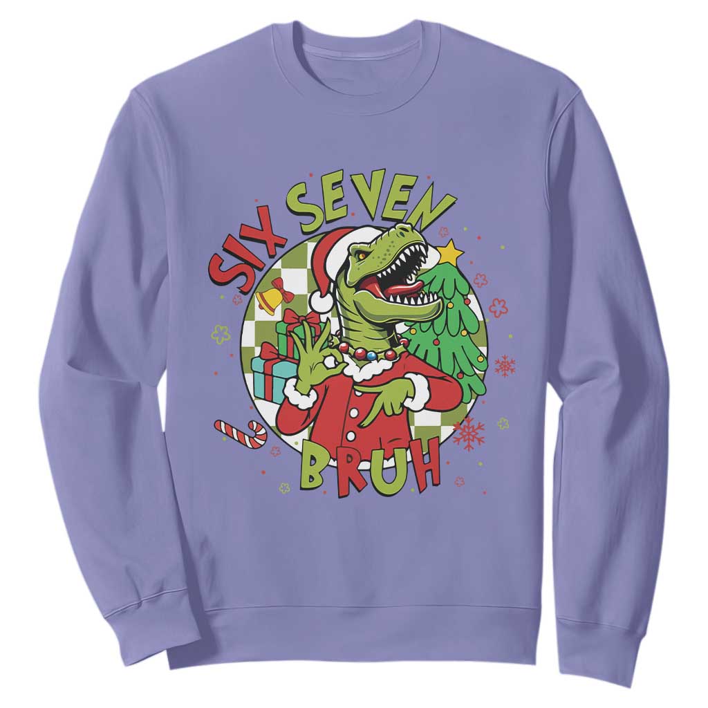 Funny Christmas Dinosaur Lover Gift Sweatshirt Trending Six Seven Bruh TS12 Violet Print Your Wear