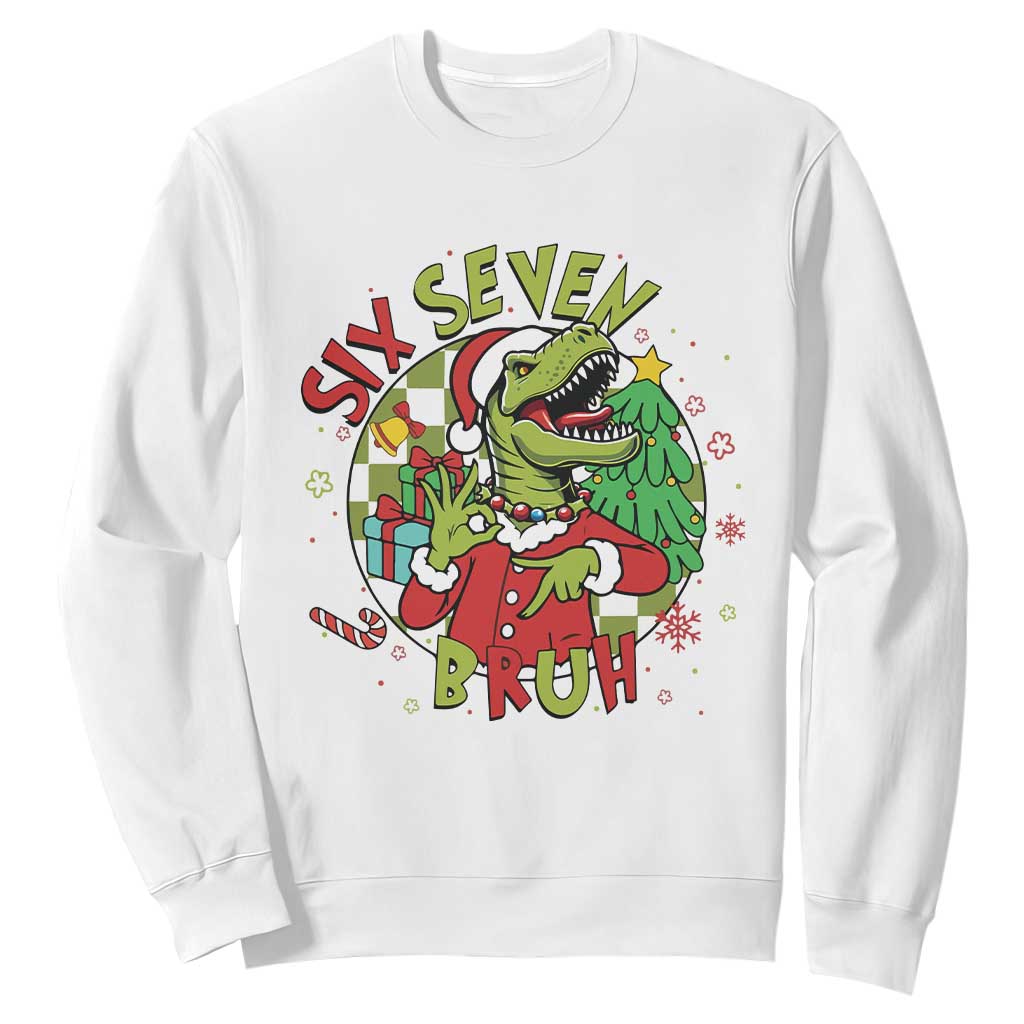 Funny Christmas Dinosaur Lover Gift Sweatshirt Trending Six Seven Bruh TS12 White Print Your Wear