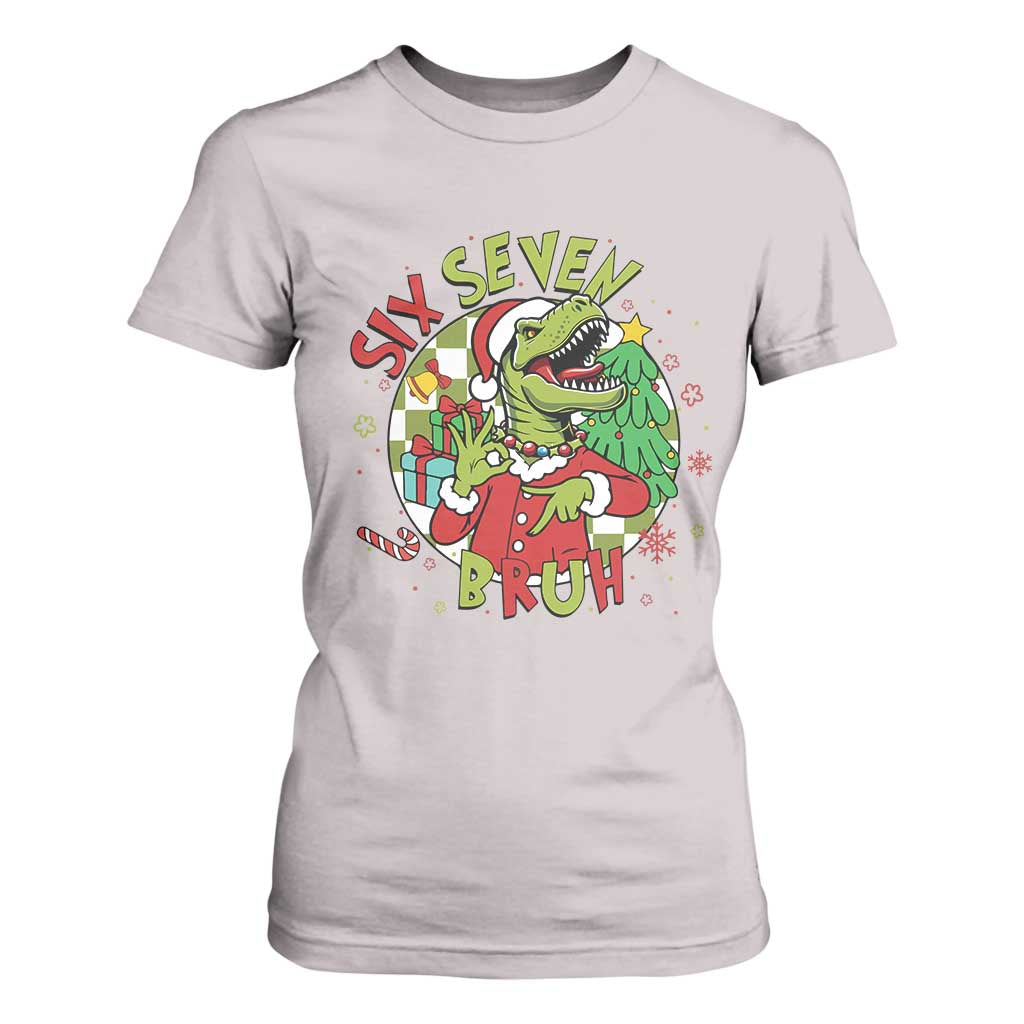Funny Christmas Dinosaur Lover Gift T Shirt For Women Trending Six Seven Bruh TS12 Ice Gray Print Your Wear