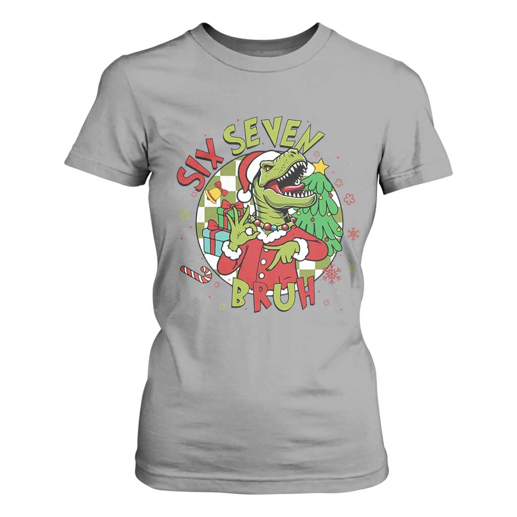 Funny Christmas Dinosaur Lover Gift T Shirt For Women Trending Six Seven Bruh TS12 Sport Gray Print Your Wear
