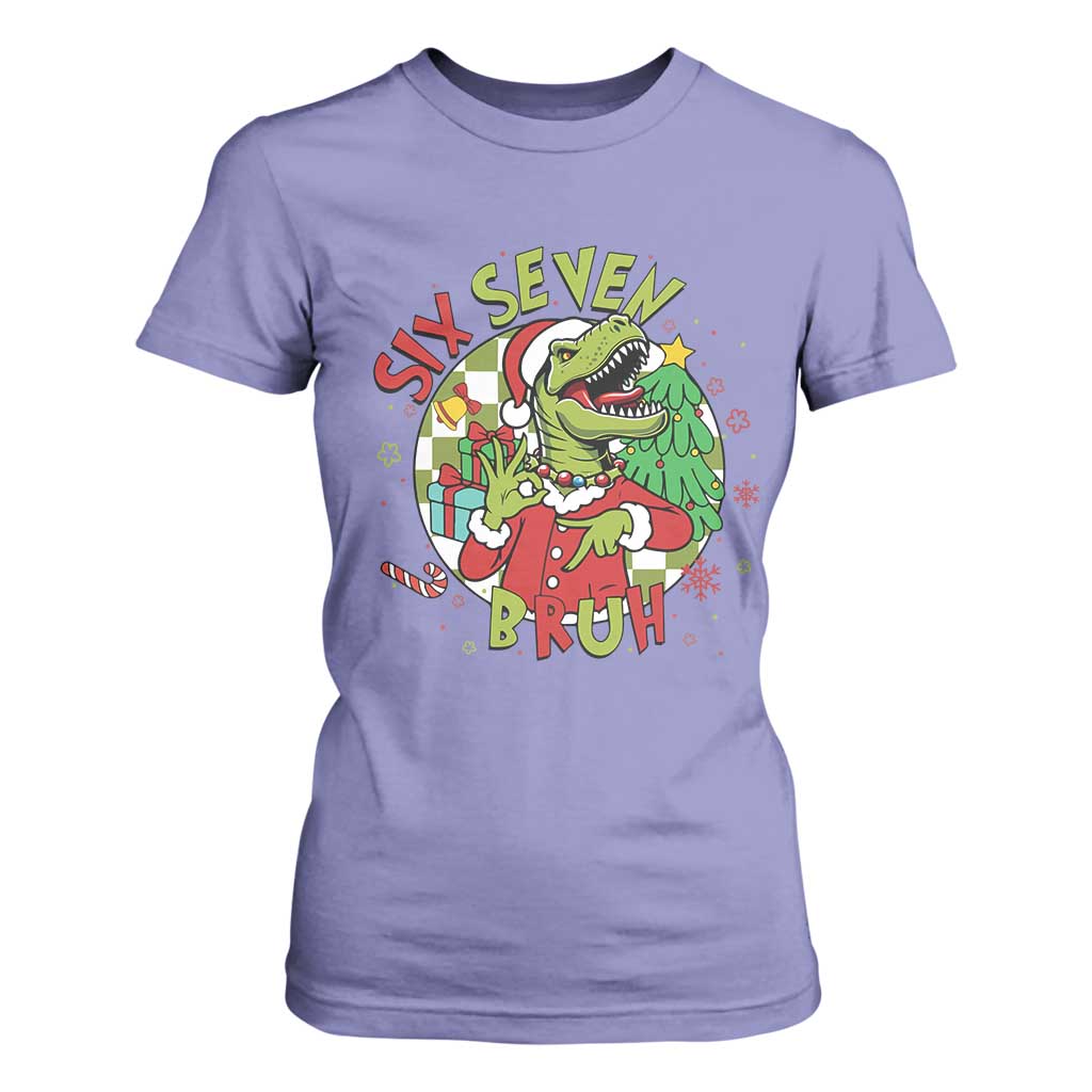 Funny Christmas Dinosaur Lover Gift T Shirt For Women Trending Six Seven Bruh TS12 Violet Print Your Wear