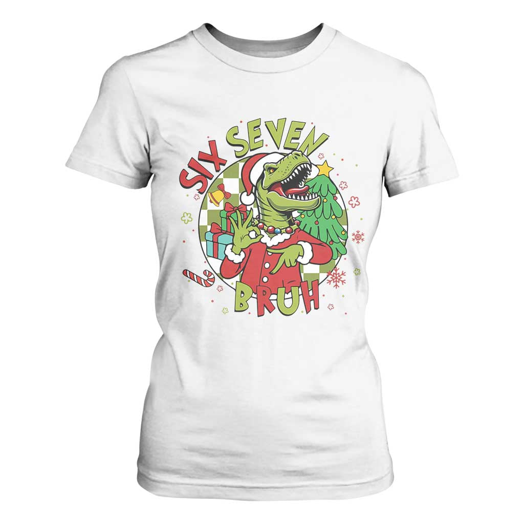 Funny Christmas Dinosaur Lover Gift T Shirt For Women Trending Six Seven Bruh TS12 White Print Your Wear