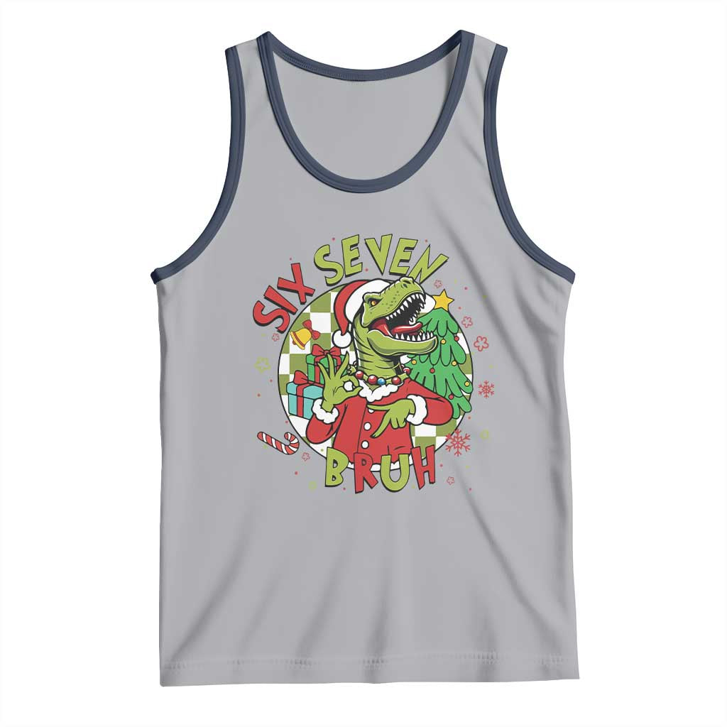 Funny Christmas Dinosaur Lover Gift Tank Top Trending Six Seven Bruh TS12 Athletic Heather Navy Print Your Wear