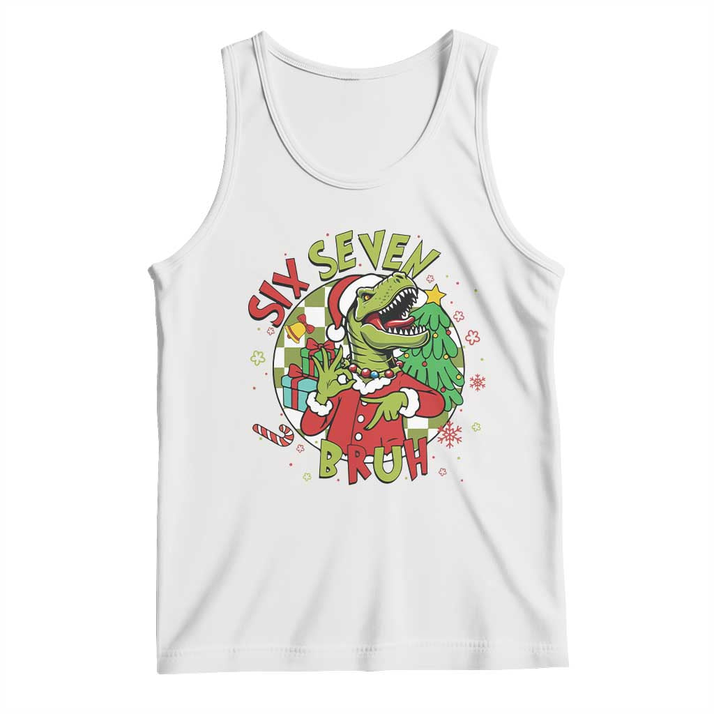 Funny Christmas Dinosaur Lover Gift Tank Top Trending Six Seven Bruh TS12 White Print Your Wear