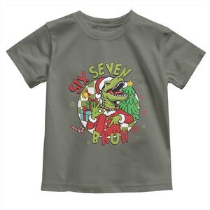 Funny Christmas Dinosaur Lover Gift Toddler T Shirt Trending Six Seven Bruh TS12 Military Green Print Your Wear