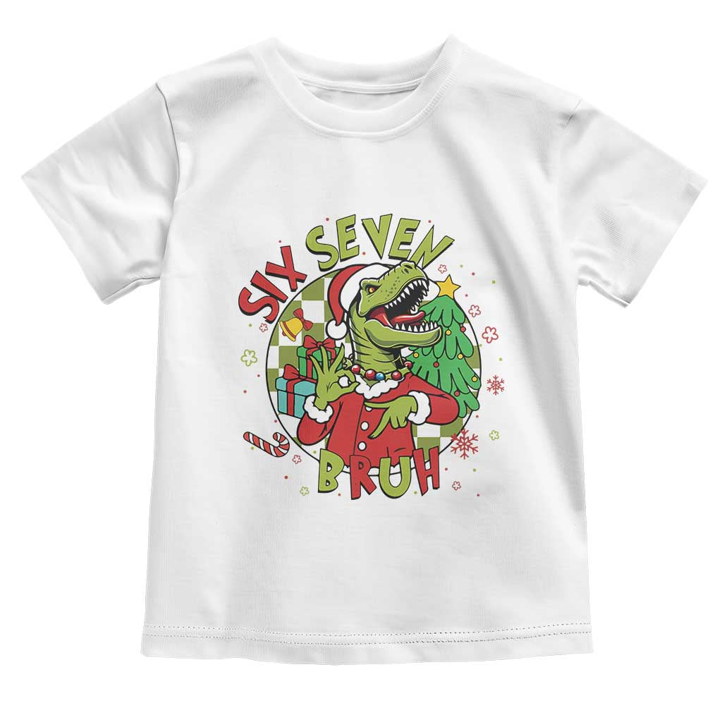 Funny Christmas Dinosaur Lover Gift Toddler T Shirt Trending Six Seven Bruh TS12 White Print Your Wear