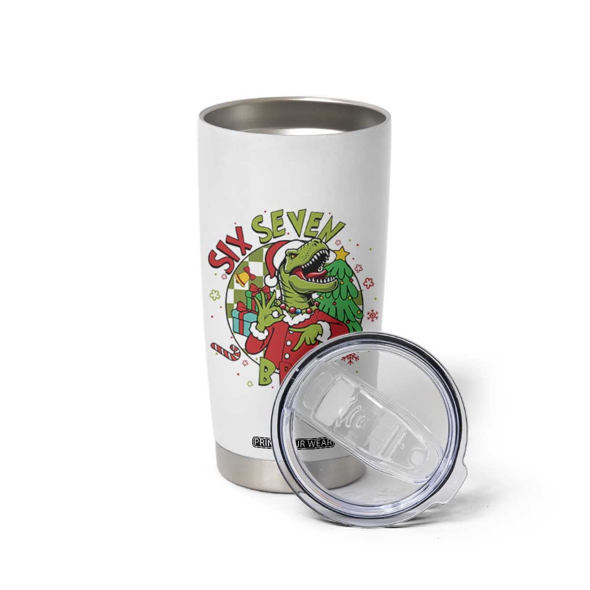Funny Christmas Dinosaur Lover Gift Tumbler Cup Trending Six Seven Bruh TS12 Print Your Wear