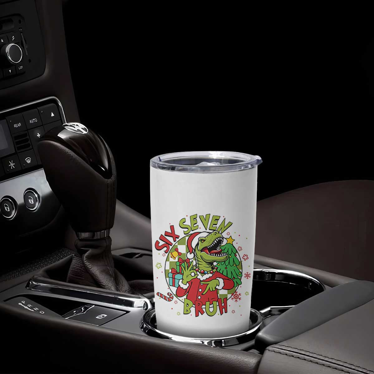 Funny Christmas Dinosaur Lover Gift Tumbler Cup Trending Six Seven Bruh TS12 Print Your Wear