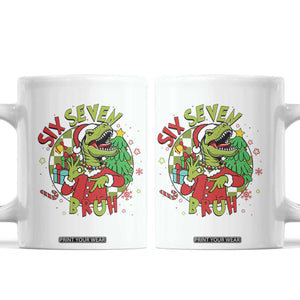 Funny Christmas Dinosaur Lover Gift Coffee Mug Trending Six Seven Bruh TS12 White Print Your Wear
